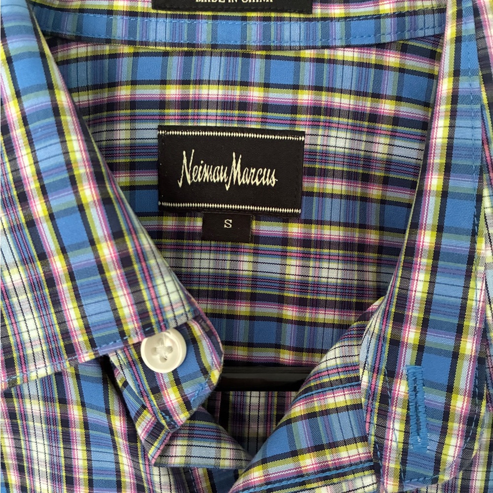 Mens Button Up Dress Shirt Neiman Marcus Multi Color Plaid Dress Shirt SZ Small